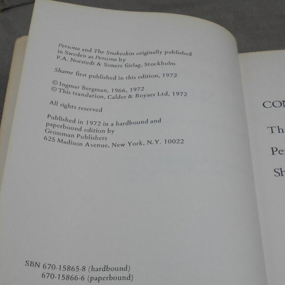 Persona and Shame by Ingmar Bergman 1972 Grossman Publishers Paperback - Picture 6 of 7